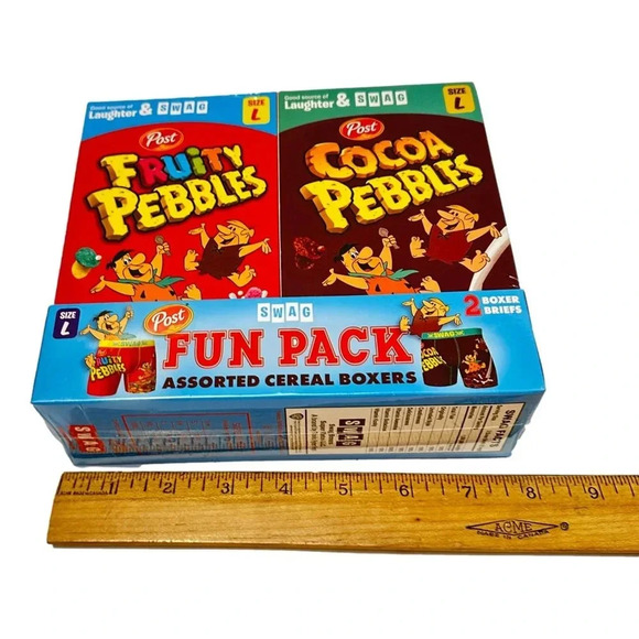 Post Cereal SWAG Mens  Boxers L Cocoa Pebbles Fruity Pebbles 2 Pairs New in Box - Picture 6 of 8